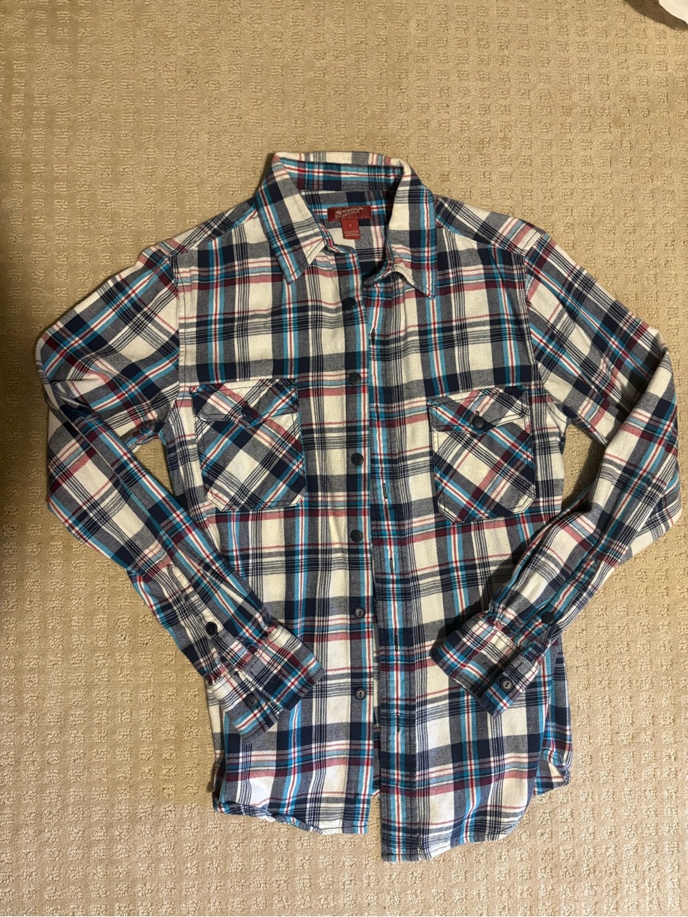 Arizona Jean Company Blue, White & Red Plaid Button-Down Shirt